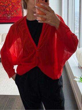 Fuzzi Sheer Red Mesh Cardigan Made in Italy Size Medium